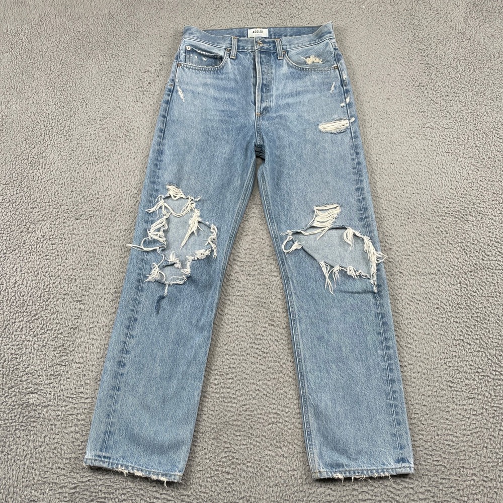 Agolde Light Blue Distressed Straight Leg Jeans
